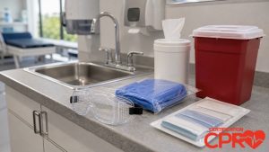 Bloodborne pathogens exposure control supplies for healthcare worker training in Las Vegas.