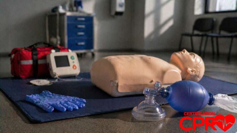 CPR training manikin with AED and rescue mask for certification in Las Vegas.