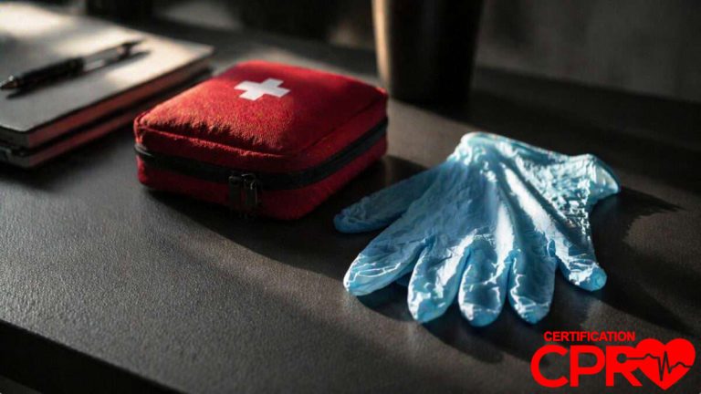 First aid kit and gloves for CPR certification and training in Las Vegas.