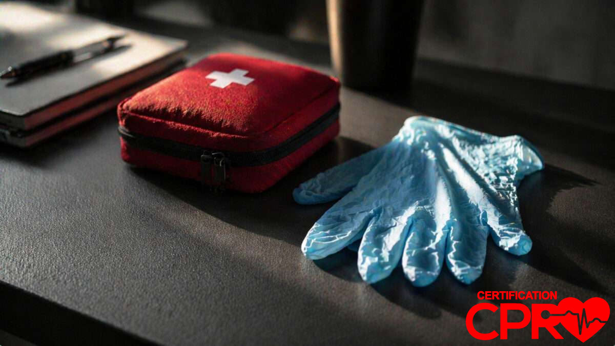 First aid kit and gloves for CPR certification and training in Las Vegas.