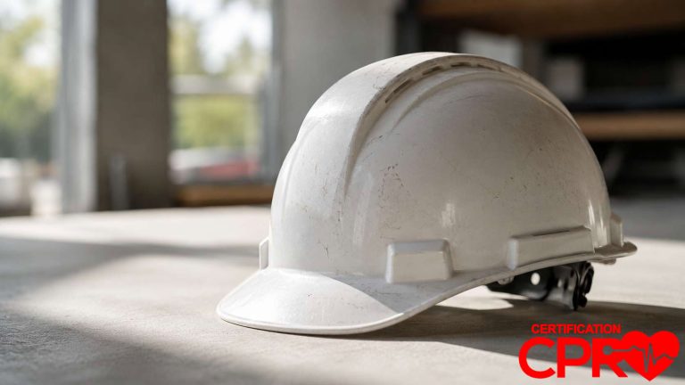 Construction helmet for CPR certification training in Las Vegas.